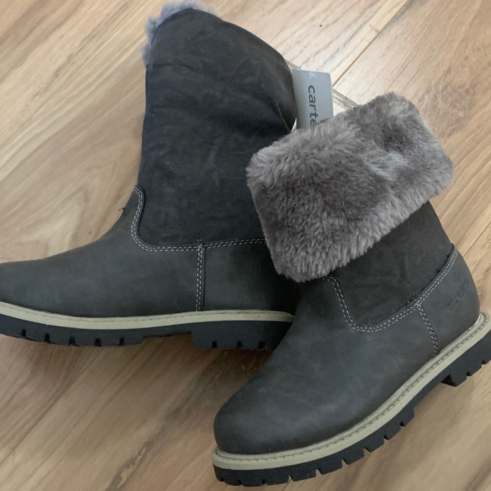 Carters Charcoal Gray Faux Fur Boys Boots